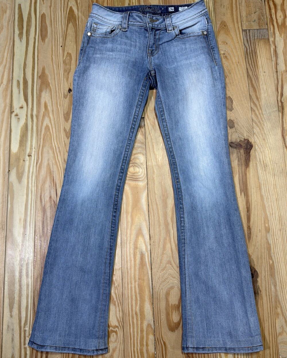 Miss Me Flare Jeans Womens Size 26 Mid Rise Blue Cotton Stretch Hem